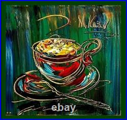 COFFEE ART Original Oil Painting on canvas IMPRESSIONIST BY MARK KAZAV 6TYJR