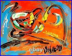 COFFEE CUP abstract SIGNED Original Oil Painting on canvas IMPRESSIONIST