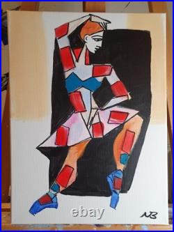 CUBISM WOMAN 12x16 FIGURATIVE ABSTRACT EXPRESSIONIST ART ORIGINAL PAINTING NEW