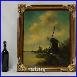 Ca. 1950 Old painting landscape with a windmill 28 x 24 in