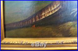 Caine, original oil on canvas, Birds & Landscape Antique, Signed, Framed