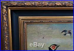 Caine, original oil on canvas, Birds & Landscape Antique, Signed, Framed