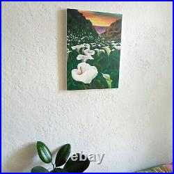 Calla, ORIGINAL Acrylic Painting on canvas, Field of White Flowers 15.75/11.81 in