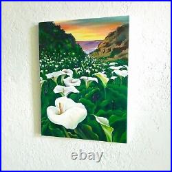 Calla, ORIGINAL Acrylic Painting on canvas, Field of White Flowers 15.75/11.81 in