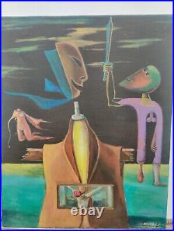 Canada Quebec Surrealism Original Painting on Canvas Signed Vintage 70s Erotic