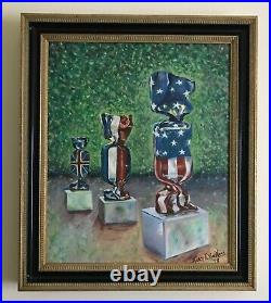 Candy Nation, 24x28, Original, Oil Painting, Signed Art, Frame, Flags, Frame