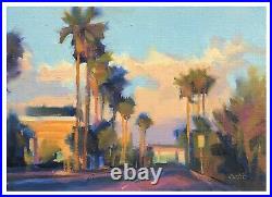 Carl Dalio ORIGINAL Fine Art Oil Painting 5x7 Cityscape Palms California