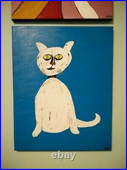 Cat Painting Bad Cat Pop Outsider On Stretched Canvas. 16 X 20 By Jordok