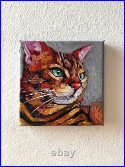 Cat Painting Pet Portrait Original Art Animal Artwork Oil On Stretched Canvas