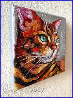 Cat Painting Pet Portrait Original Art Animal Artwork Oil On Stretched Canvas