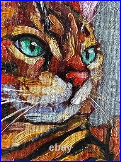 Cat Painting Pet Portrait Original Art Animal Artwork Oil On Stretched Canvas