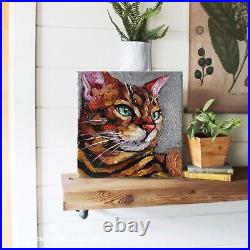 Cat Painting Pet Portrait Original Art Animal Artwork Oil On Stretched Canvas