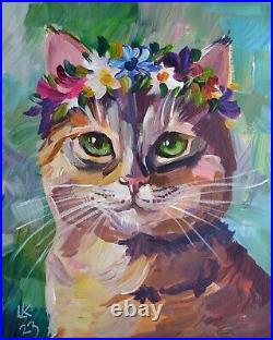 Cat Painting on Canvas Original Art Kitten Feline Portrait Collectible Signed