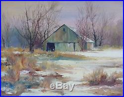 Charles D. Rogers Hand Signed Original Oil Painting Art on Canvas snowy barn OBO