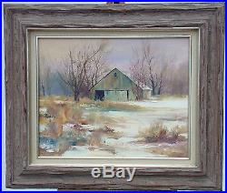 Charles D. Rogers Hand Signed Original Oil Painting Art on Canvas snowy barn OBO