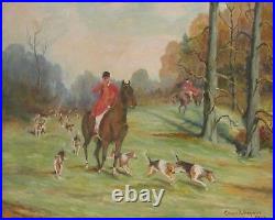 Charles Hepner Oil Painting 1952 Landscape Fox Hunting Berks County PA