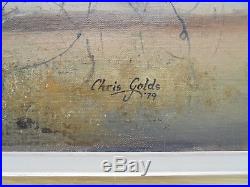 Chris Golds World War 1 Bi-Plane in Flames, Original Oil on Canvas. Signed 1979