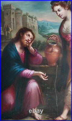 Christ & Woman Renaissance Religious Old Master Saint Large Antique Oil Painting