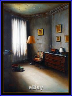 Claude Lazar Original Oil Painting on Canvas Signed Modern Interior Still Life