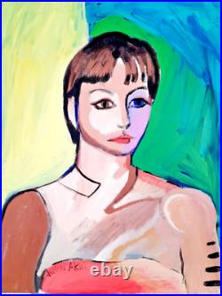 Colorful Portrait Of Woman Acrylic On Canvas Contemporary Original Art 20x24