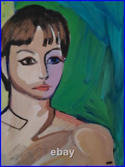 Colorful Portrait Of Woman Acrylic On Canvas Contemporary Original Art 20x24