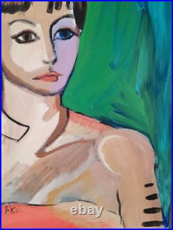 Colorful Portrait Of Woman Acrylic On Canvas Contemporary Original Art 20x24