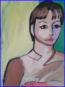 Colorful Portrait Of Woman Acrylic On Canvas Contemporary Original Art 20x24