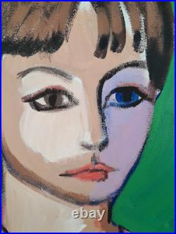 Colorful Portrait Of Woman Acrylic On Canvas Contemporary Original Art 20x24