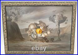 Contemporary Oil Painting on Canvas Still Life with Fruit Signed Illegibly