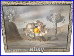 Contemporary Oil Painting on Canvas Still Life with Fruit Signed Illegibly