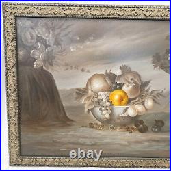 Contemporary Oil Painting on Canvas Still Life with Fruit Signed Illegibly