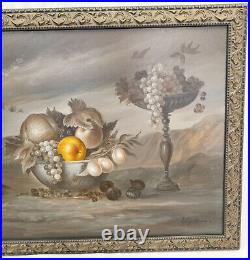 Contemporary Oil Painting on Canvas Still Life with Fruit Signed Illegibly