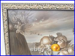 Contemporary Oil Painting on Canvas Still Life with Fruit Signed Illegibly