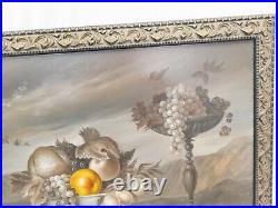 Contemporary Oil Painting on Canvas Still Life with Fruit Signed Illegibly