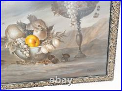 Contemporary Oil Painting on Canvas Still Life with Fruit Signed Illegibly