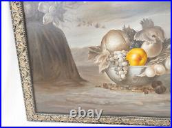 Contemporary Oil Painting on Canvas Still Life with Fruit Signed Illegibly