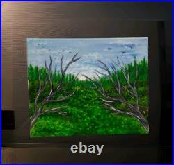 Country Landscape Painting on Canvas Original Art One Of Kind Painting Signed