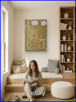 Create Calm Woman Silhouette Gold Acrylic Painting 30x40cm Signed Canvas Art