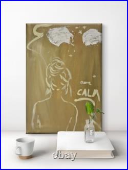 Create Calm Woman Silhouette Gold Acrylic Painting 30x40cm Signed Canvas Art