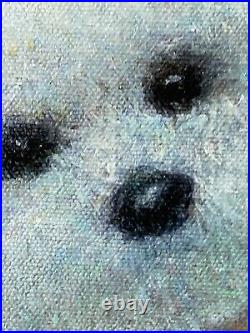 Cute miniature Dog Art Original Oil Painting On Gallery Wrap Canvas