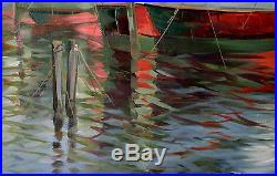 D'ALESSANDRO ORIGINAL OIL PAINTING ON CANVAS SIGNED WithCOA BOATS IN HARBOR 24X20