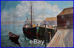 D'ALESSANDRO ORIGINAL OIL PAINTING ON CANVAS SIGNED WithCOA BOATS IN HARBOR 40x30