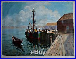 D'ALESSANDRO ORIGINAL OIL PAINTING ON CANVAS SIGNED WithCOA BOATS IN HARBOR 40x30
