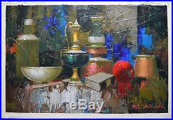 D'ALESSANDRO ORIGINAL OIL PAINTING ON CANVAS SIGNED WithCOA OLD OIL LANTERN 36X24