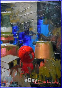 D'ALESSANDRO ORIGINAL OIL PAINTING ON CANVAS SIGNED WithCOA OLD OIL LANTERN 36X24