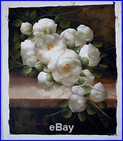 D'ALESSANDRO ORIGINAL OIL PAINTING ON CANVAS SIGNED WithCOA WHITE FLORAL 20X24