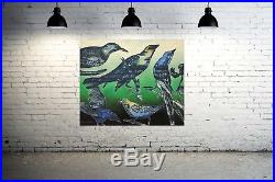 DAVID BROMLEY Birds Original Polymer Painting on Canvas 149cm x 180cm FRAMED