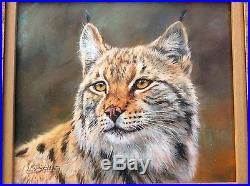 DAVID STRIBBLING, Original Oil on Canvas, Lynx Wild Cat, Signed