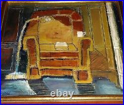 Dennis Campay Abstract 13x13 Picture Framed Canvas Art Original Painting 1990s
