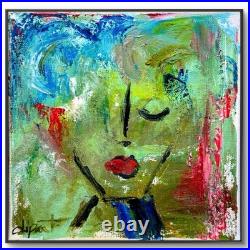 Dipant Red Lips Portrait 8x8 Canvas Original Artwork Expressionist Fine Art